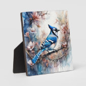 Blue Jay Cherry Blüten Wasserfarbe Fotoplatte (Vorderseite)