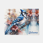Blue Jay Cherry Blüten Wasserfarbe Fußmatte (Vorderseite)