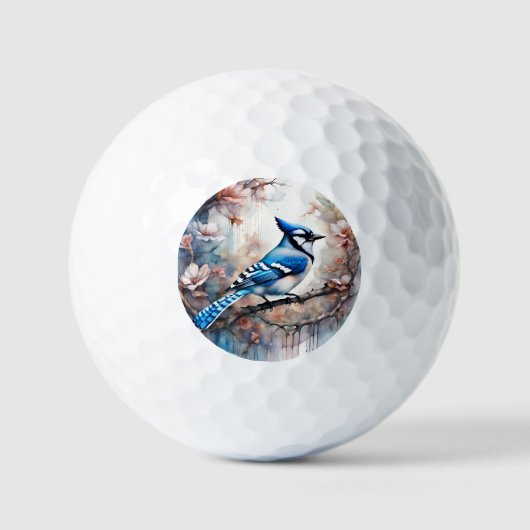 Blue Jay Cherry Blüten Wasserfarbe Golfball (Vorderseite)