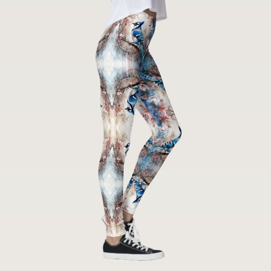 Blue Jay Cherry Blüten Wasserfarbe Leggings (Rechts)