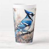 Blue Jay Cherry Blüten Wasserfarbe Milchtasse (Vorderseite)