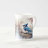 Blue Jay Cherry Blüten Wasserfarbe Porzellantasse (Vorderseite Rechts)