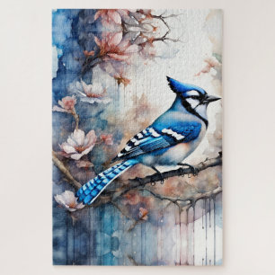 Blue Jay Cherry Blüten Wasserfarbe Puzzle