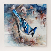 Blue Jay Cherry Blüten Wasserfarbe Puzzle (Horizontal)