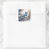 Blue Jay Cherry Blüten Wasserfarbe Quadratischer Aufkleber (Tasche)