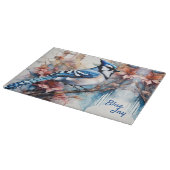 Blue Jay Cherry Blüten Wasserfarbe Schneidebrett (Ecke)