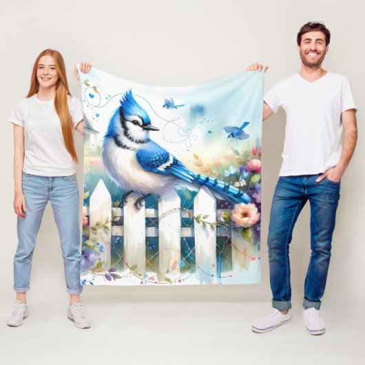 Blue Jay Cottage Garden Fence Scene Fleecedecke (Beispiel)