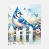 Blue Jay Cottage Garden Fence Scene Fleecedecke (Vorderseite)