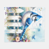 Blue Jay Cottage Garden Fence Scene Fleecedecke (Vorderseite (Horizontal))