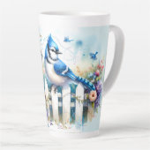 Blue Jay Cottage Garden Fence Scene Milchtasse (Rechte Ecke)