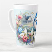 Blue Jay Cottage Garden Fence Scene Milchtasse (Linke Ecke)