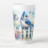 Blue Jay Cottage Garden Fence Scene Milchtasse (Vorderseite)