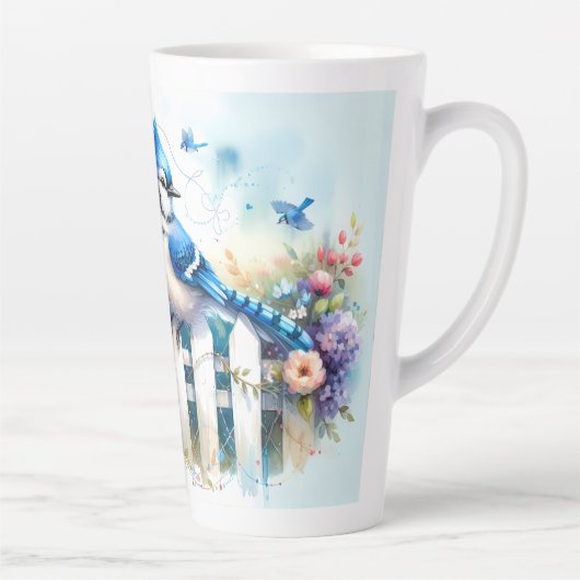 Blue Jay Cottage Garden Fence Scene Milchtasse (Rechts)