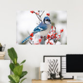 Blue Jay in Common Winterberry Poster (Heimbüro)