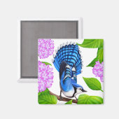 Blue Jay in Hydrangeas Bird Magnet (Vorderseite/Rückseite)