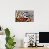 Blue Jay in Nandina Himmlisch Bamboo Poster (Heimbüro)