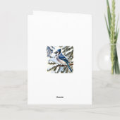Blue Jay in Snowy Pines Winter Greeting Karte (Rückseite)