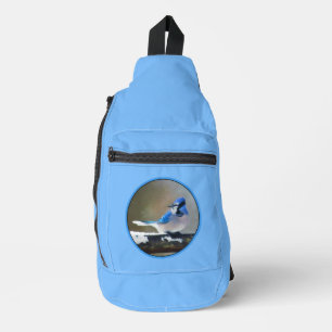 Blue Jay in Winter Snow Painting Original Bird Art Crossbody Bag