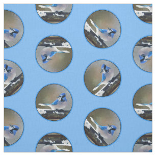 Blue Jay in Winter Snow Painting Original Bird Art Stoff