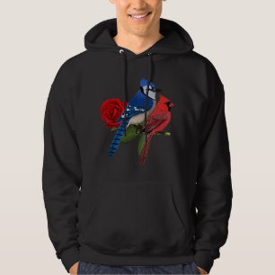 Blue Jay Kardinal Bird Valentine's Day Rose Birdlo Hoodie