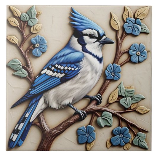 Blue Jay - Kunst und Handwerk Keramik Tile Fliese (Vorderseite)