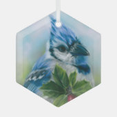 Blue Jay mit Holly Pastel Art Ornament Aus Glas (Vorderseite)