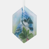 Blue Jay mit Holly Pastel Art Ornament Aus Glas (Vorderseite Links)