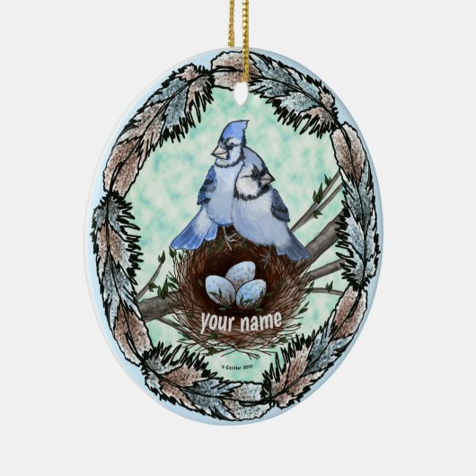 Blue Jay Nest Keramik Ornament (Rechts)