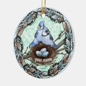 Blue Jay Nest Keramik Ornament (Links)