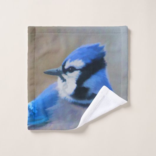 Blue Jay Painting - Original Bird Art Badhandtuch Set (Waschlappen)