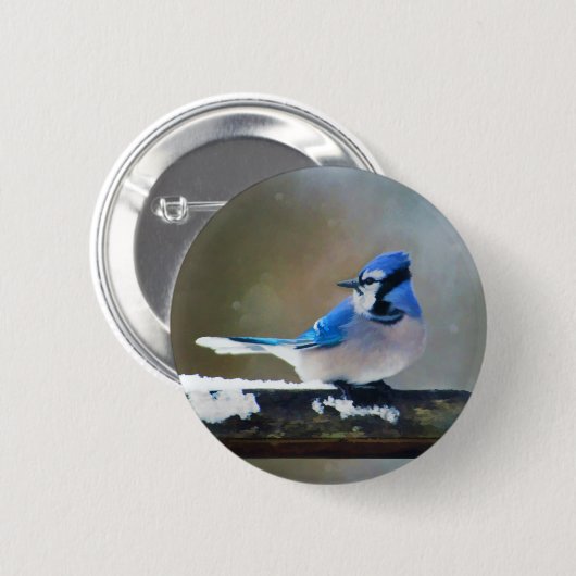 Blue Jay Painting - Original Bird Art Button (Vorne & Hinten)