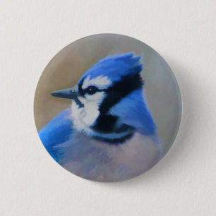 Blue Jay Painting - Original Bird Art Button