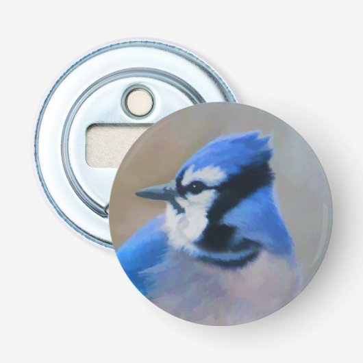 Blue Jay Painting - Original Bird Art Flaschenöffner (Vorderseite)