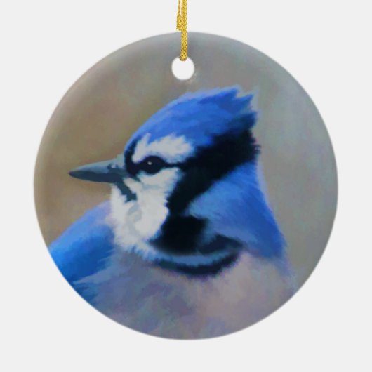 Blue Jay Painting - Original Bird Art Keramik Ornament (Hinten)