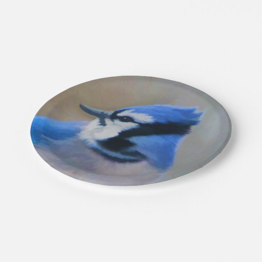 Blue Jay Painting - Original Bird Art Pappteller (Schrägansicht)