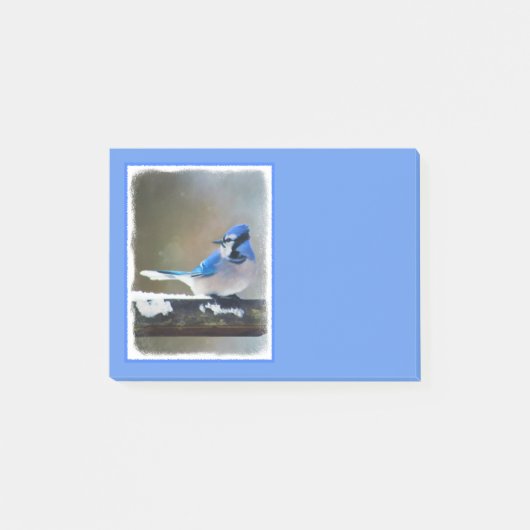 Blue Jay Painting - Original Bird Art Post-it Klebezettel (Vorderseite)