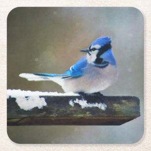 Blue Jay Painting - Original Bird Art Rechteckiger Pappuntersetzer