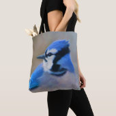 Blue Jay Painting - Original Bird Art Tasche (Von Nahem)