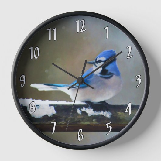 Blue Jay Painting - Original Bird Art Uhr (Vorderseite)