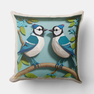 Blue Jay Paper Skulptur von zwei Vögeln Kissen