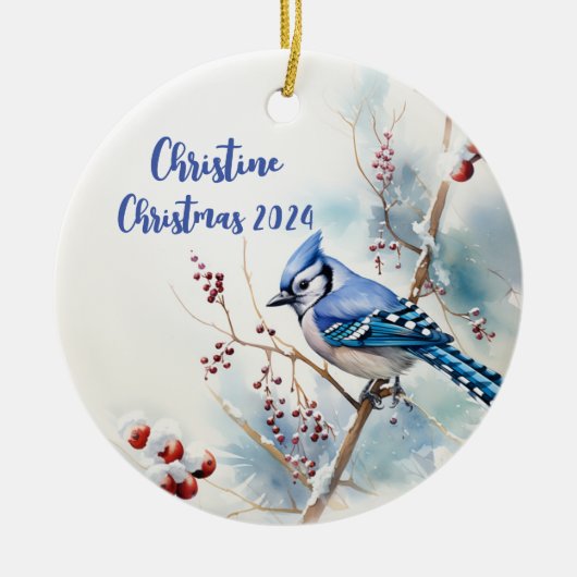 Blue Jay Personalisierte Weihnachtsdekoration Keramik Ornament (Vorne)