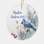 Blue Jay Personalisierte Weihnachtsdekoration Keramik Ornament (Links)
