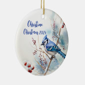 Blue Jay Personalisierte Weihnachtsdekoration Keramik Ornament (Rechts)