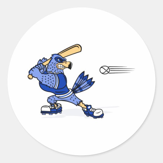 Blue Jay Playing Baseball Runder Aufkleber (Vorderseite)