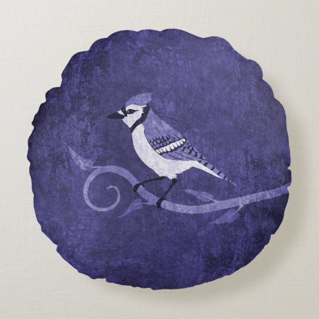 Blue Jay Round Pillow Rundes Kissen (Vorderseite)
