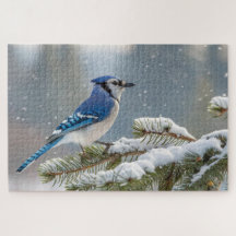 Blue Jay Snow Puzzle - Winter Bird Nature Art