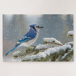 Blue Jay Snow Puzzle - Winter Bird Nature Art