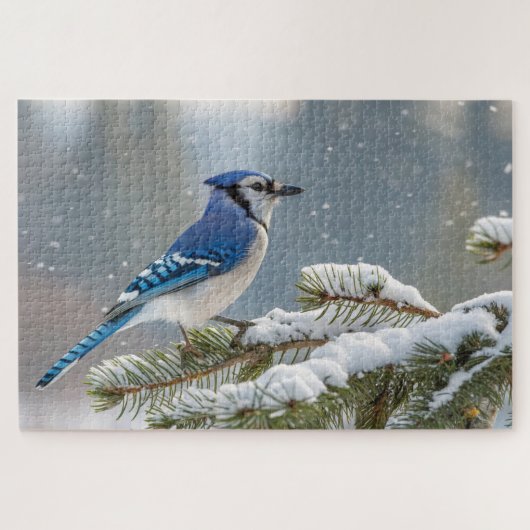 Blue Jay Snow Puzzle - Winter Bird Nature Art (Horizontal)