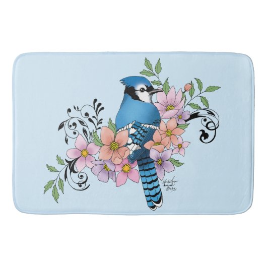 Blue Jay Spring Blumen Badematte (Vorderseite)