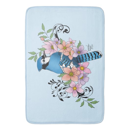 Blue Jay Spring Blumen Badematte (Vorderseite Vertikal)
